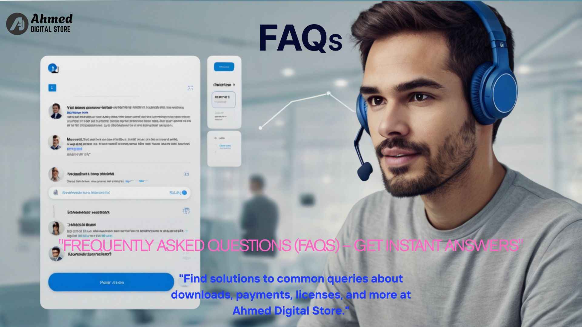 Customer browsing AhmedDigitalStore FAQs online in 2025 for quick answers
